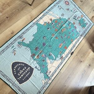 National Parks Map Beach Towel - Teal and Cream